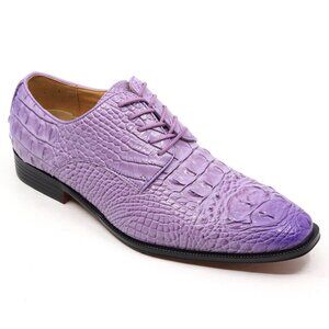 Lavender Men's Crocodile Embossed Lace-Up Formal Business Dress Oxford Shoes